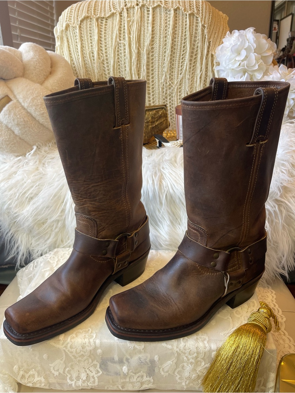 Frye EUC Harness 12R Boots in Brown Leather MSRP$498